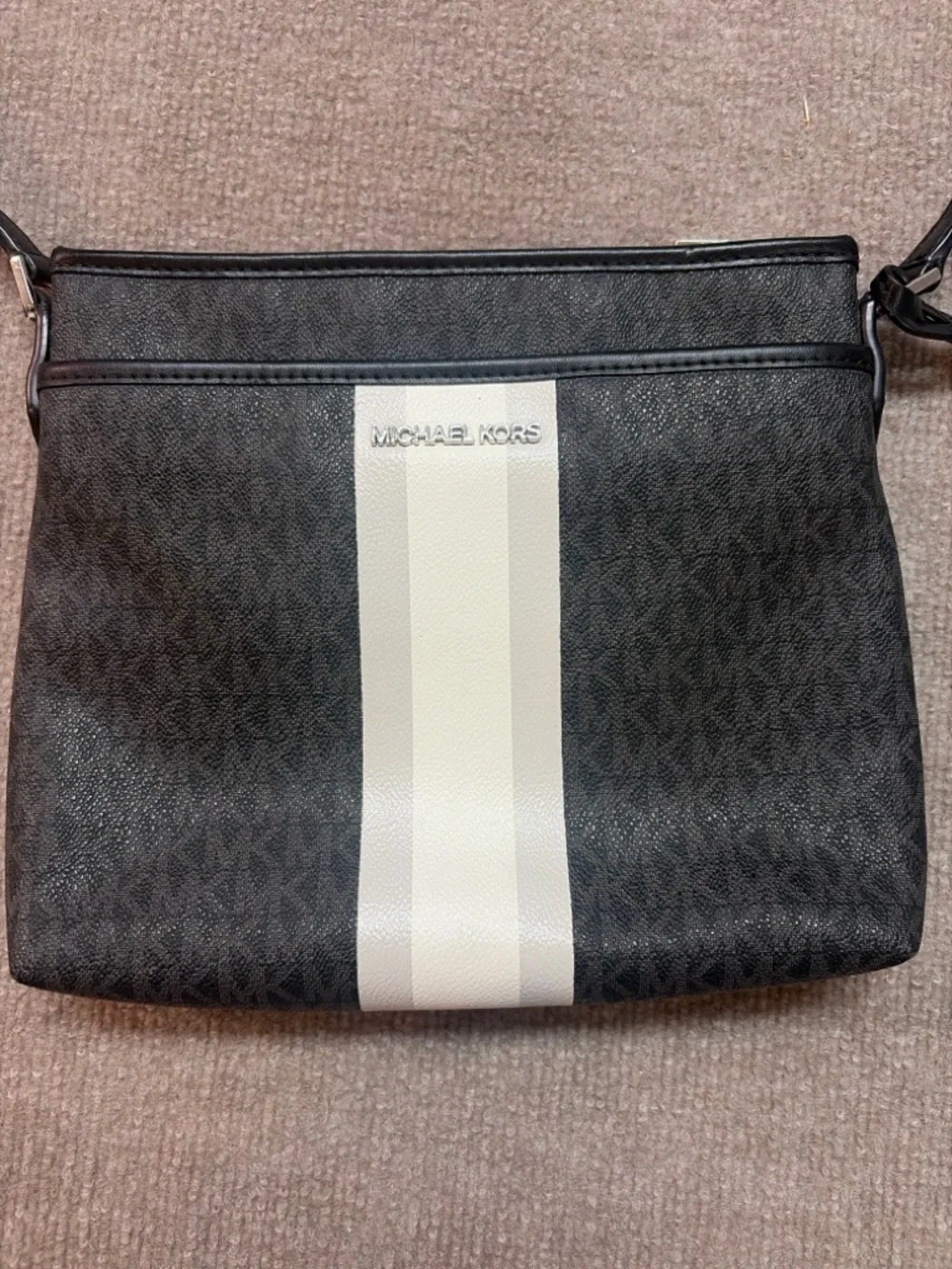 Michael Kors Jet Set Crossbody Bag Brown MK Logo Stripe Adjustable Strap